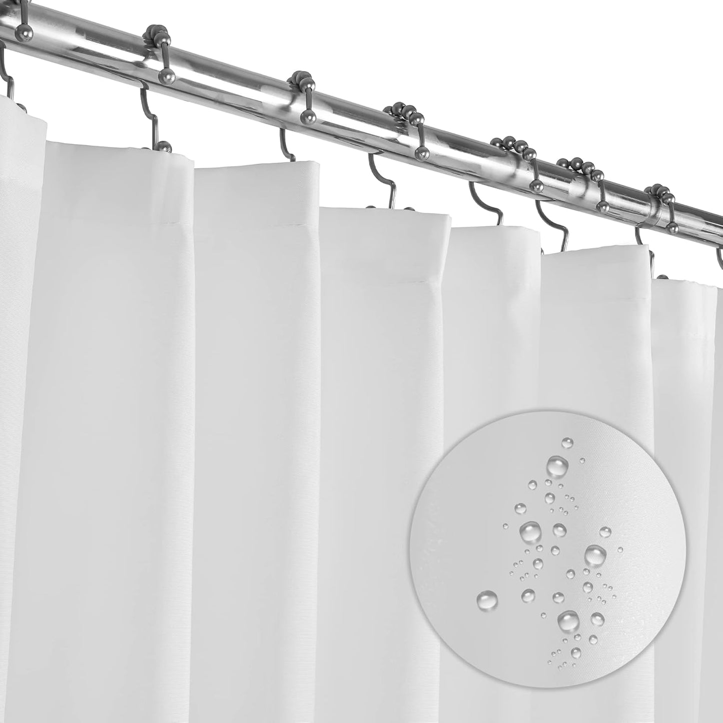 LiBa Waterproof Shower Curtain - Heavy Duty White Fabric | 72" W x 72" H for Bathroom