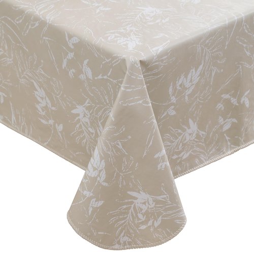 Heavy Duty Vinyl Tablecloth with Flannel Backing Waterproof Oil-Proof Plastic Table Cloth Stain-Resistant Wipeable Rectangle or Square Table Cover for Indoor and Outdoor (Beige Leaf,54x54 Inch)