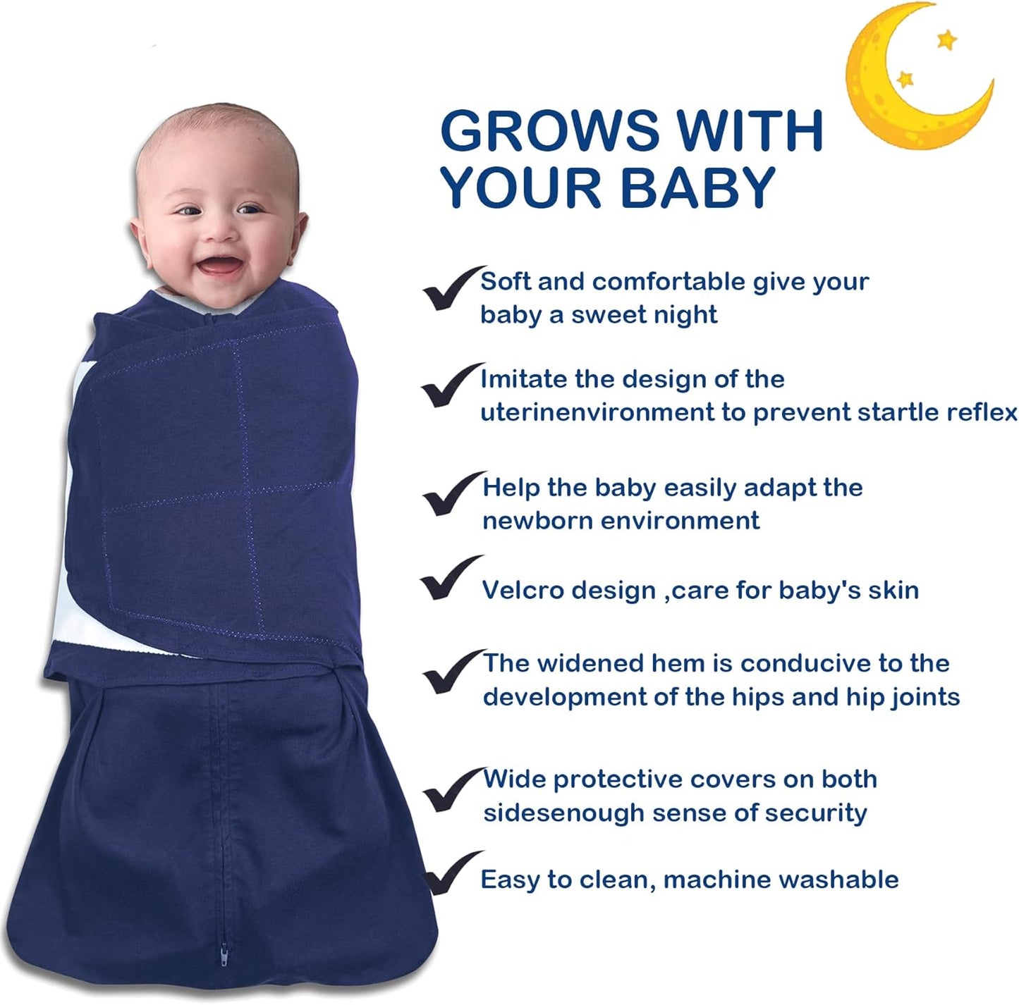 Skiennix Baby Sleep Sack Swaddle - 3-Way Adjustable Organic Cotton Blanket | 2 Pack for 3-6 Months (Cyan & Navy Blue)