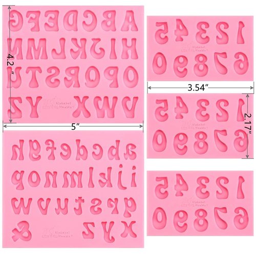 5 Pieces Small Letters Molds and Numbers Silicone Molds，0-9 Numbers, Uppercase and Lowercase Alphabet Baking Molds for Candy, Chocolate Covered Strawberries, Cake Decoration