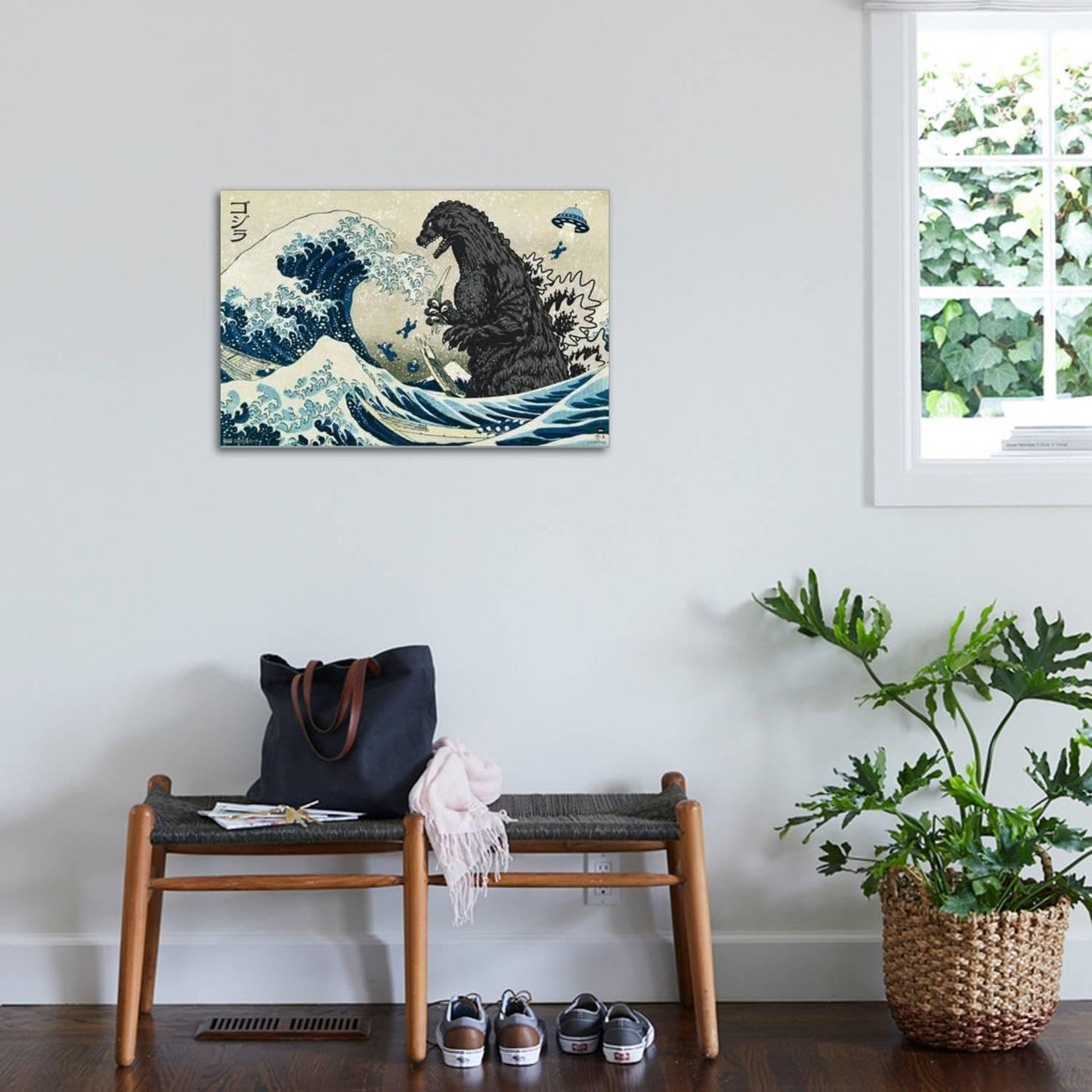 Trends International Godzilla - Great Wave Wall Poster, 22.37" x 34.00", Stretched Canvas