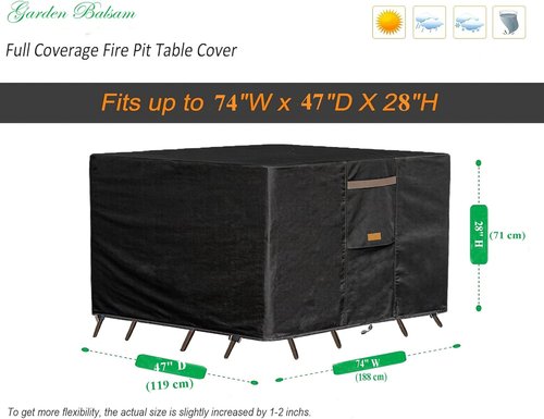 600D Heavy Duty Waterproof Patio Furniture Covers - UV Resistant Rectangular Table & Chair Set | 74" W x 47" D x 28" H - Black