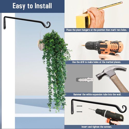 Feed Garden Heavy-Duty Metal Plant Hangers - 15 Inch Hand-Forged Bracket for Outdoor Decor | Black (2 Pack)