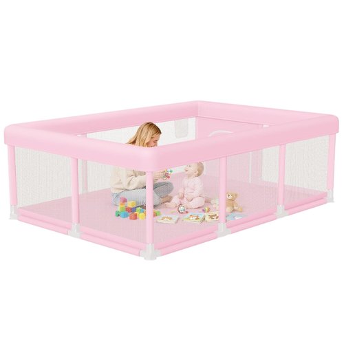 Hiaksedt Large Baby Playpen - 74"x50" Pink Play Pen for Babies & Toddlers | Safe, Soft, Skin-Friendly Fabric with Zipper Gates