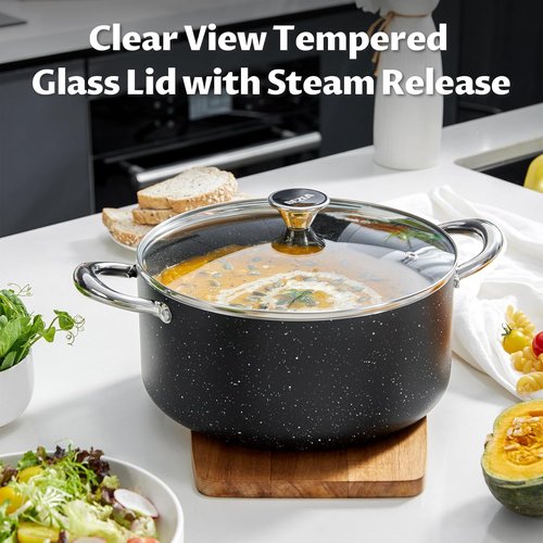 BEZIA 8 Quart Nonstick Stock Pot - Induction Compatible, Oven Safe, Perfect for Stews & Soups