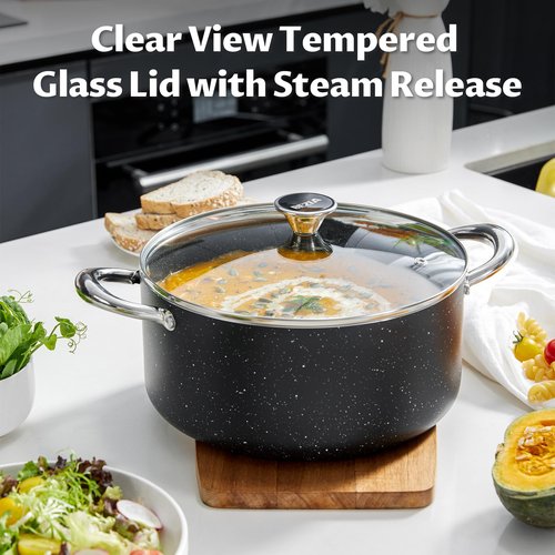 BEZIA Large 8 Quart Nonstick Stock Pot with Lid, Induction Cooking Pot Soup Pot, Non-toxic and Oven Safe, Perfect for Stews, Soups and All Stovetops, PFOA PFAS Free