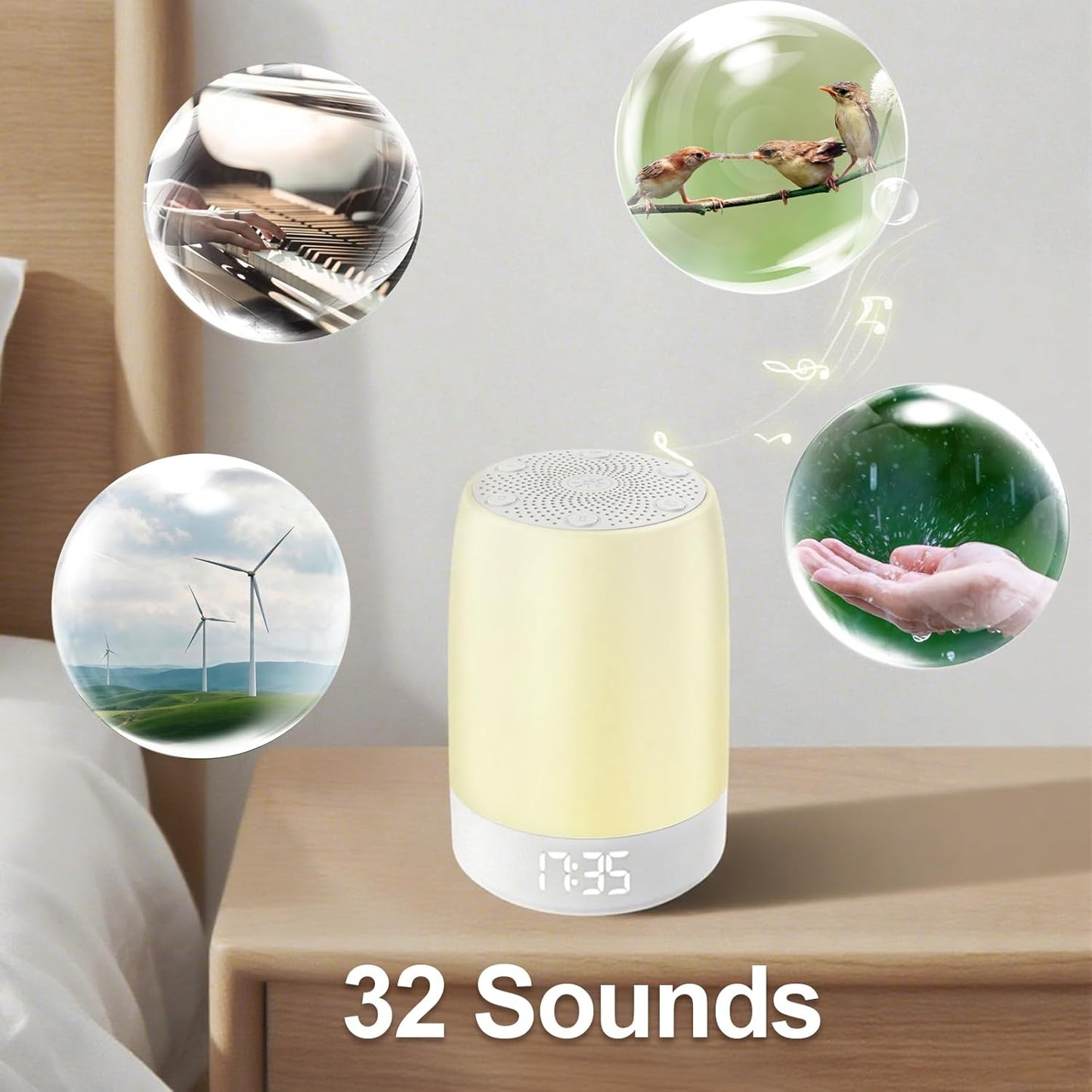 Skiennix White Noise Machine - 32 Soothing Sounds & 8 Color Breathing Light | Bluetooth Alarm Clock for All Ages