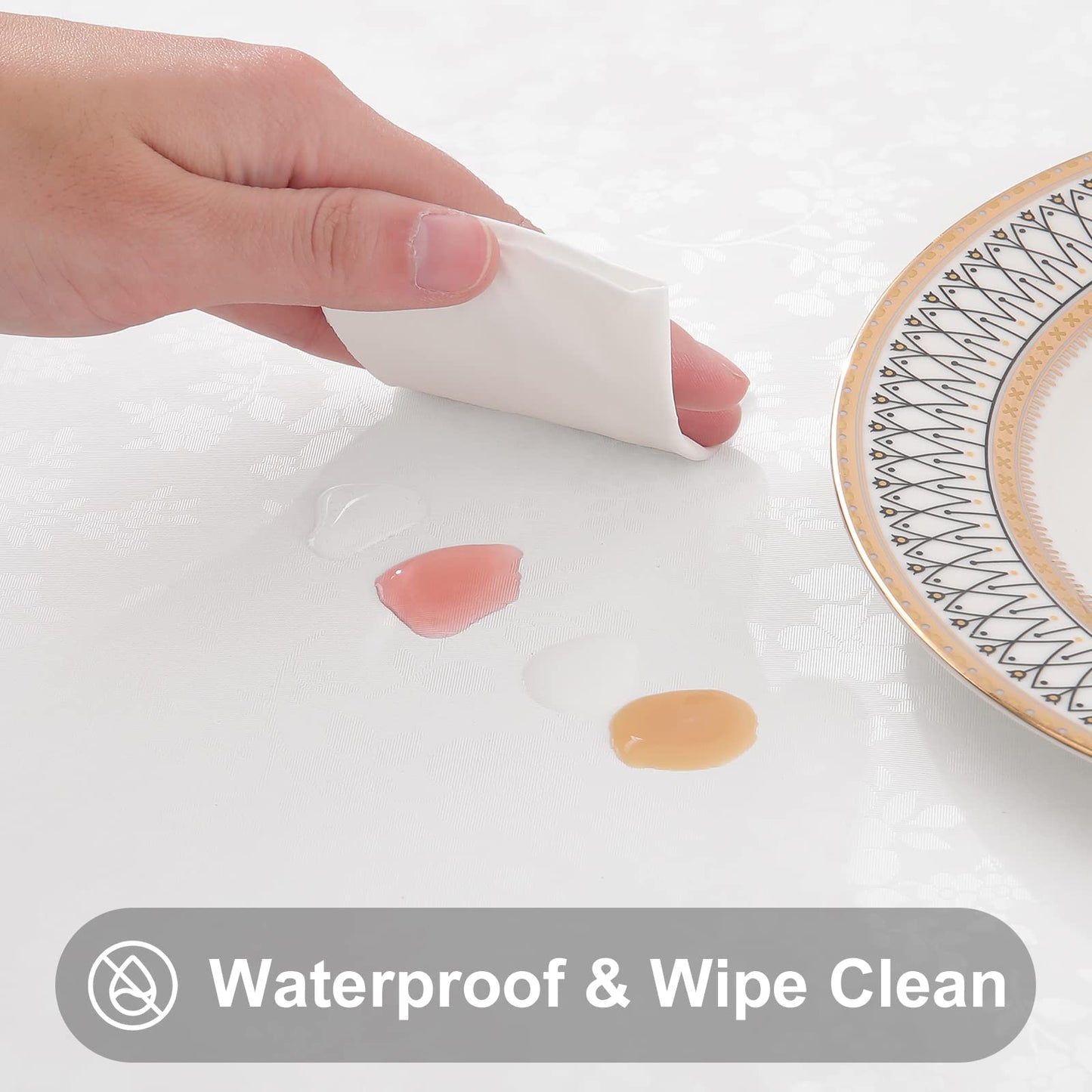Smiry Round Table Cloth, Waterproof Heavy Duty Vinyl Tablecloths, Wipeable Washable Table Cover for Kitchen and Dining Room (White, 70" x 70")