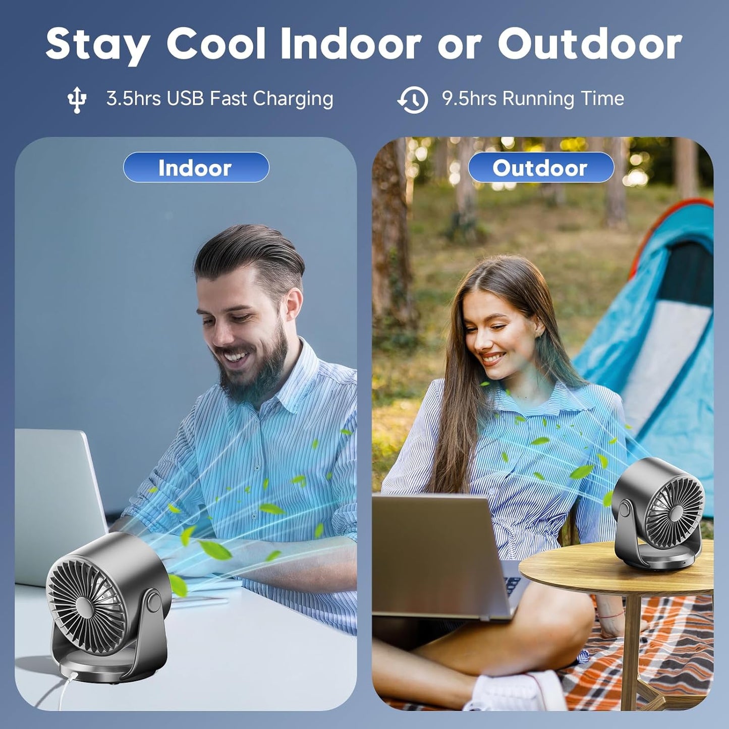 YOSHENMO Turbo Desk Fan - 100-Speed Digital Display, Low Noise, 7.5-Inch, Rechargeable Battery, Adjustable Tilt | Dark Black