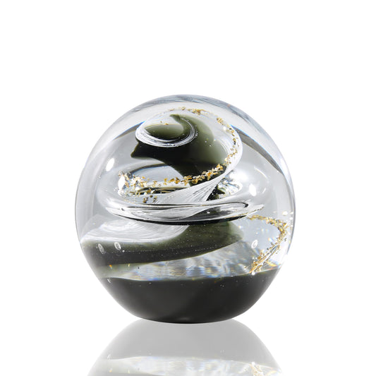 JFTOSALE 3.15in Abstract Galaxy Glass Ball Paperweight Blown Glass Art Modern Black and White Decorative Accent for Office, Shelf, and Table Top