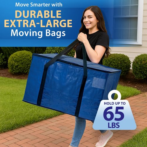 ClearSpace Heavy Duty Moving Bags or Storage Bag – Large Moving Boxes with Backpack Straps, Zippers & Handles – Perfect for Moving, College Dorm, Traveling, Camping, Christmas Decorations, 2 Pack