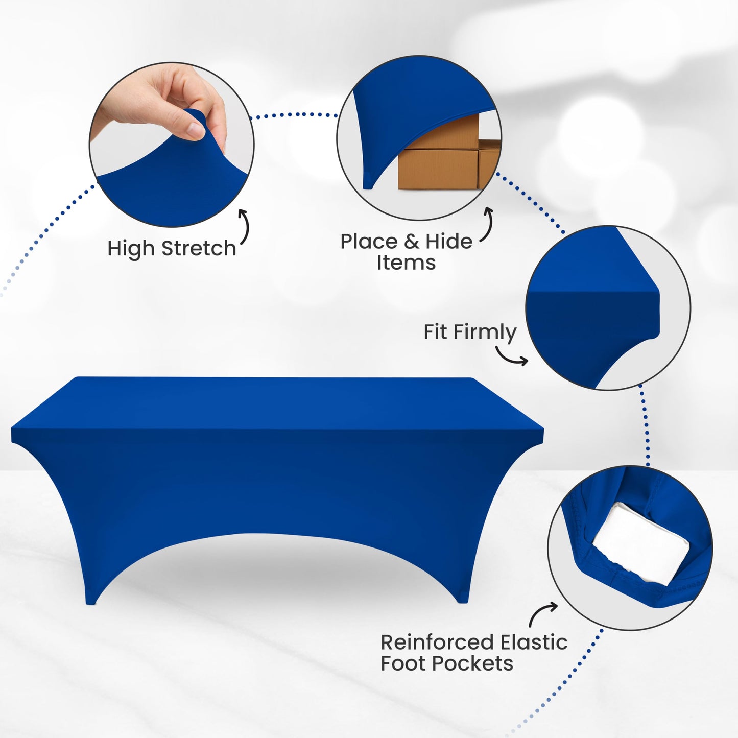 Utopia Kitchen Spandex Tablecloth 1 Pack [6FT, Blue] Tight, Fitted, Washable and Wrinkle Resistant Stretch Rectangular Patio Table Cover for Event, Wedding, Banquet & Parties [72Lx30Wx30H Inch]