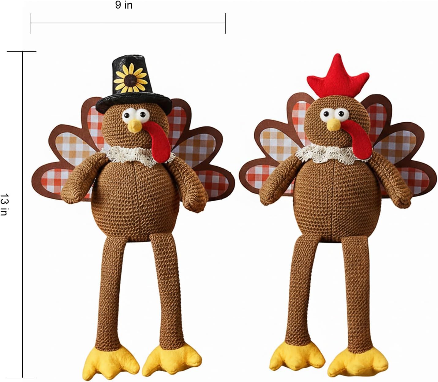 Skiennix Christmas Decorations - Set of 2 Turkey Plush Dolls with Dangling Legs | Fall Harvest Home Decor (Brown)
