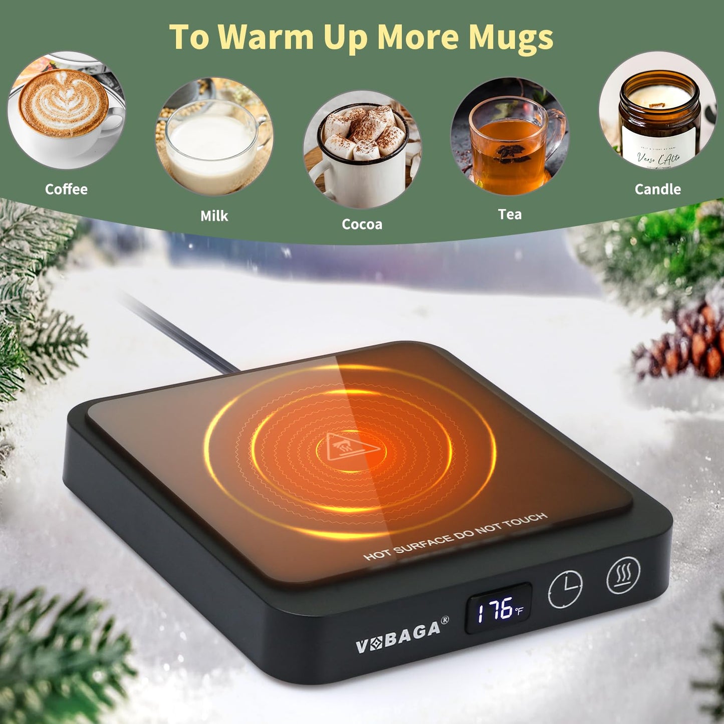 VOBAGA Mug Warmer with 15oz Mug Set, Smart Coffee Mug Warmer for Desk with 5 Temp Settings & 2-12H Auto Shut Off, Coffee Warmer for Candles, Coffee, Cocoa, Milk, Best Coffee Gifts for Men Women