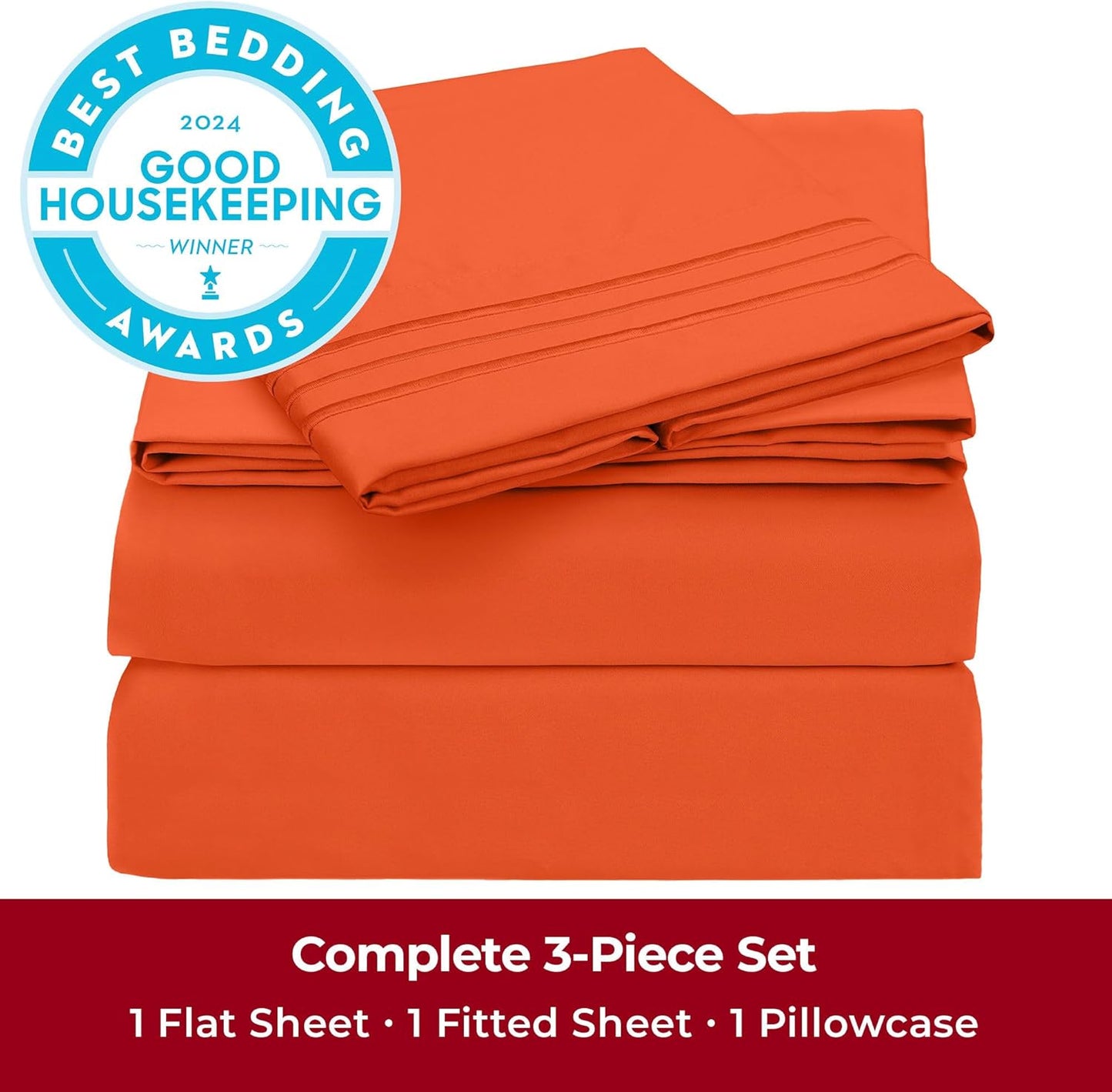 Mellanni Twin XL Sheets Set - 3 PC Hotel Luxury Bedding | Extra Soft, Cooling, Wrinkle-Resistant (Poppy Orange)