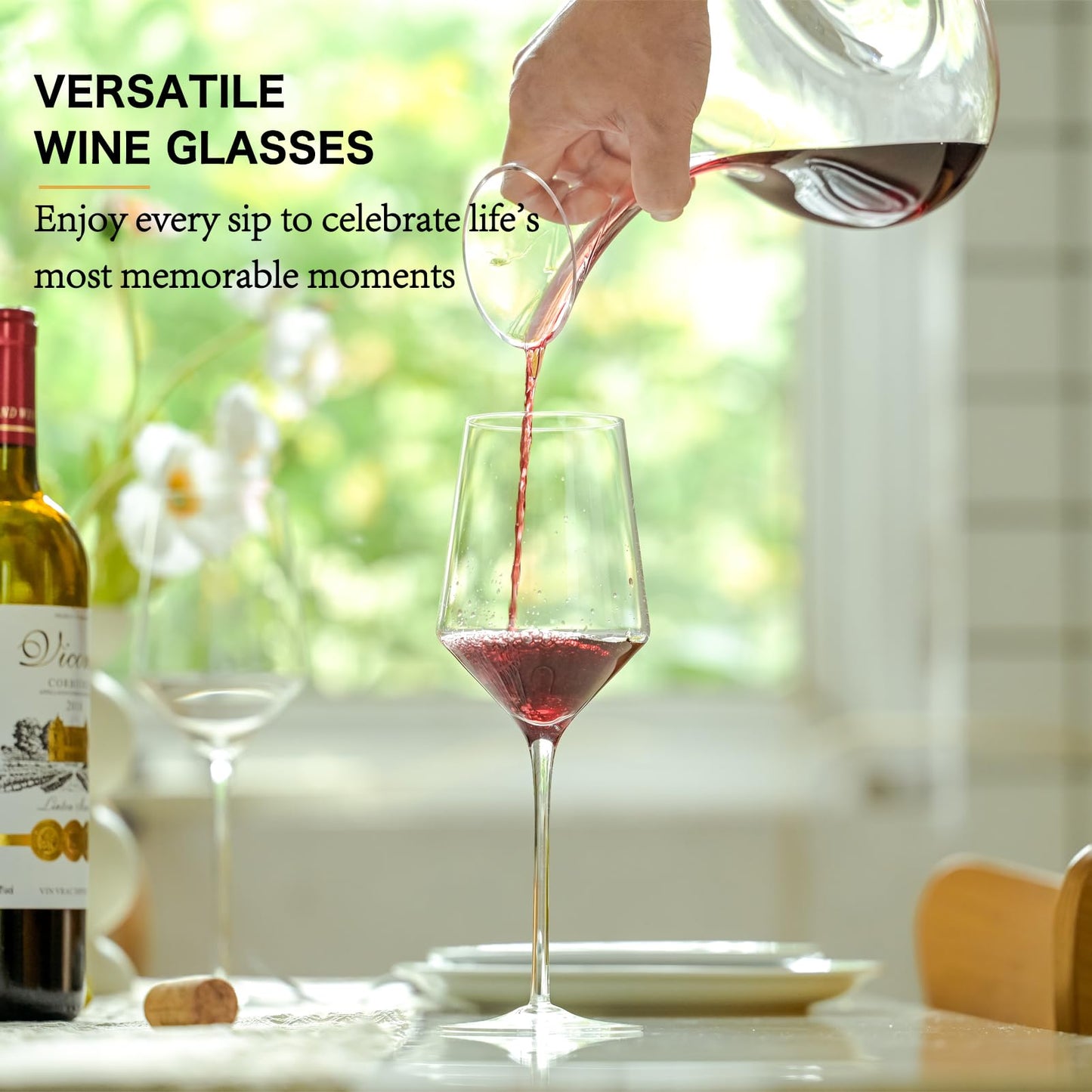 BACLIFE Hand Blown Red Wine Glasses Set of 4 – 15 oz Premium Crystal Wine Glasses With Long Stem – Unique Gift for Mother's Day, Birthday, Wedding, Daily Use