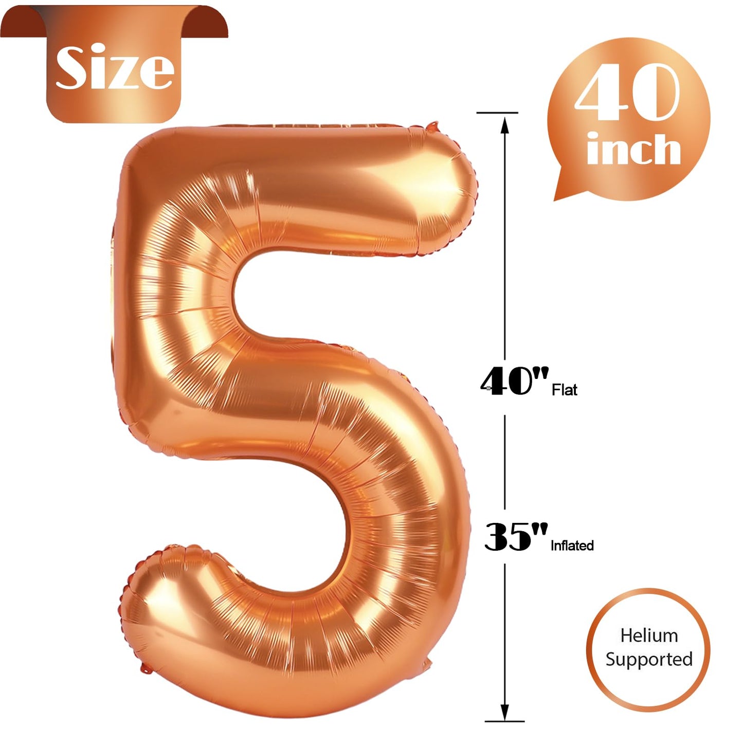 Orange 5 Balloon, Number Balloon 40 Inch, Orange Party Supplies, 5th Birthday Balloon Decorations, 5 Number Balloons, Number 5 Balloon