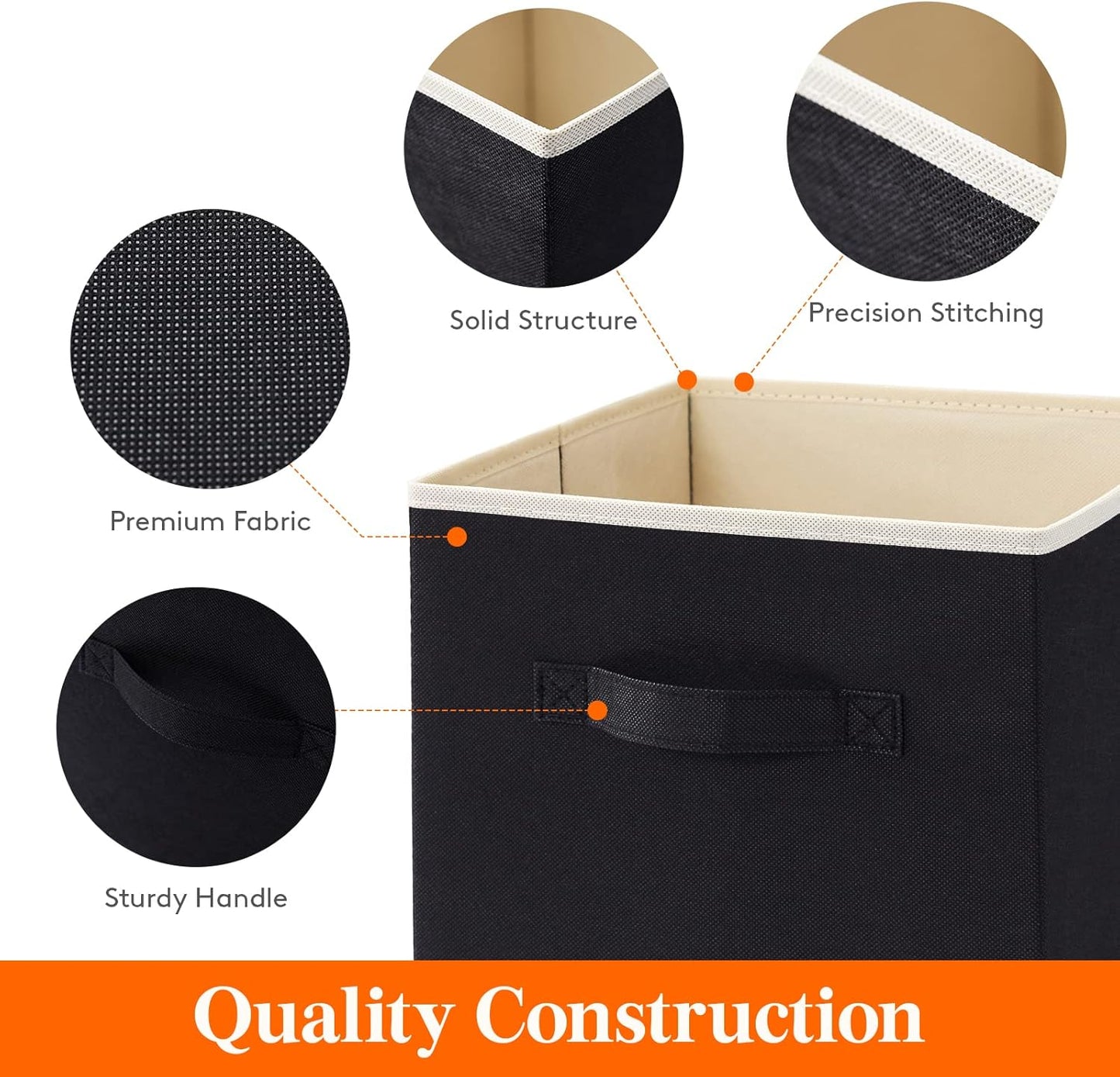 Lifewit Storage Cubes - Foldable Decorative Fabric Baskets for Home Organization | 11-Inch, 6-Pack, Black