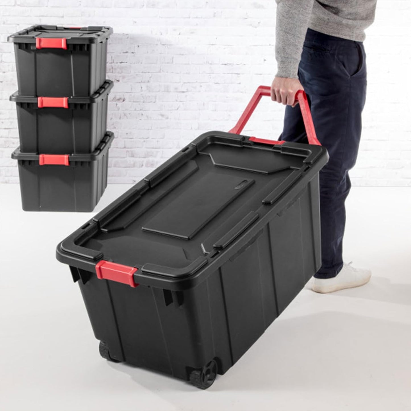 Sterilite 6-Pack Industrial Tote - Heavy-Duty 15 Gallon Plastic Storage Bins with Lids | Black Organizing Solution