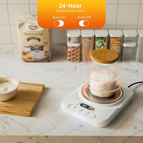 Banyaa Sourdough Starter Warmer with Temp Strips - Precise Thermostat (70-110°F), Intelligent Memory & 24H Timer, Bread Baking Supplies Tools (White)