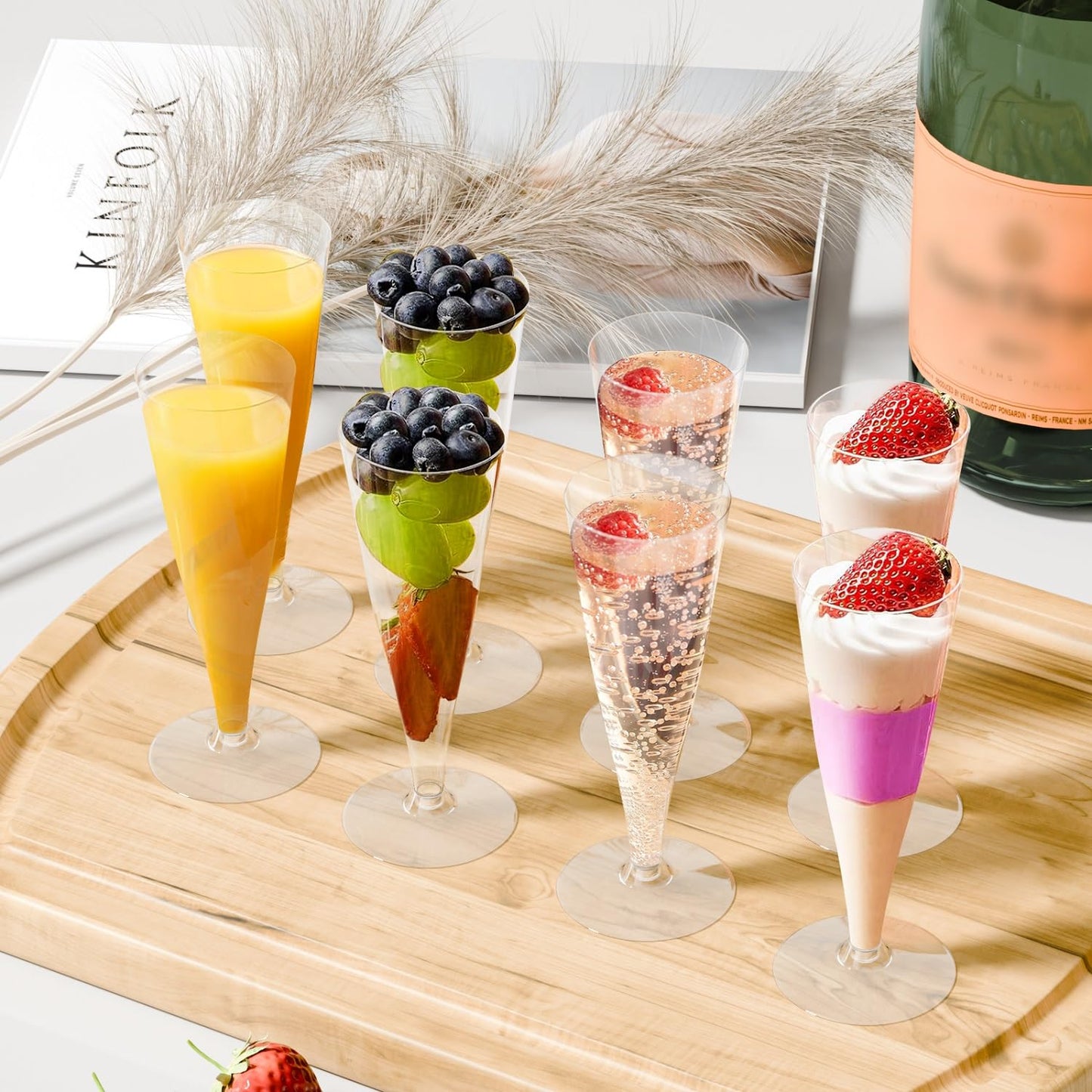 Lazyshine Plastic Champagne Flutes Disposable Wine Glasses - 40 Pack 4.5Oz Clear Mimosa Cocktail Cups Bulk for Wedding Women's Day Party Supplies Engagement Decor, Copas De Plastico Para Brindis