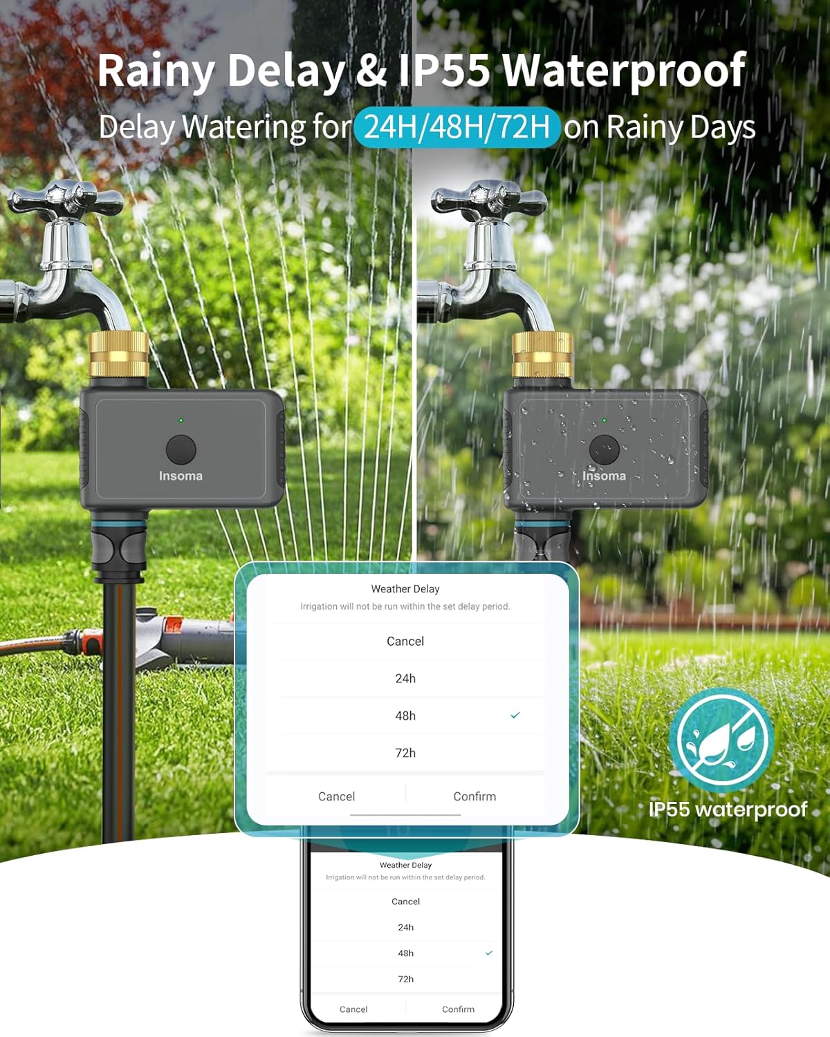 WiFi Hose Timer - Smart Water Timer with Brass Inlet | Remote Control via 2.4GHz WiFi, Alexa & Google Assistant Compatible for Lawns and Yards