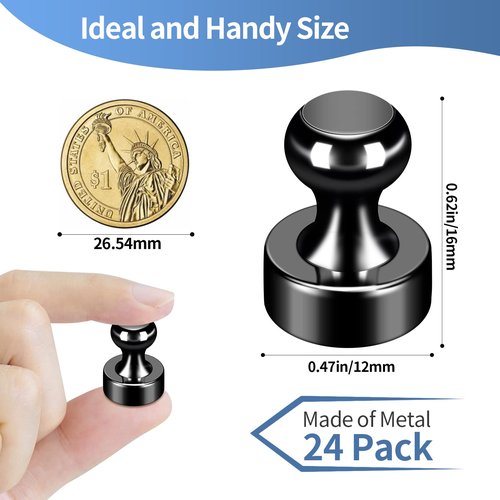 GOOZADA 24 Pack Black Fridge Magnets,Strong Refrigerator Magnets,Magnetic Push Pins for Whiteboard,Office,Classroom,Kitchen,Lockers