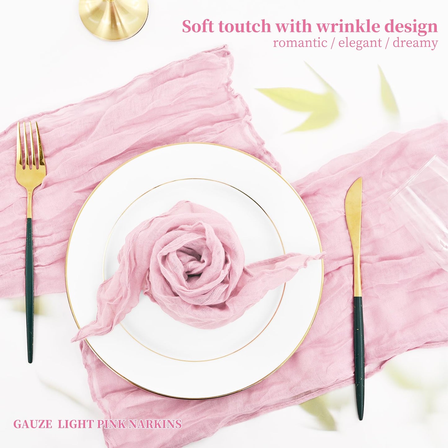96 Pcs Light Pink Gauze Cheesecloth Napkins, 20 x 20 Inch Wrinkled Rustic Boho Dinner Napkins for Wedding,Dinner,Family Everyday Use/Parties