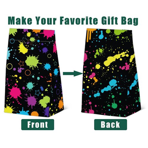 24 Pcs Neon Goodie Bags Glow in The Dark Theme Party Gift Bags with Stickers -Neon Themed Birthday Party Favor for Birthday Decoration Supplies
