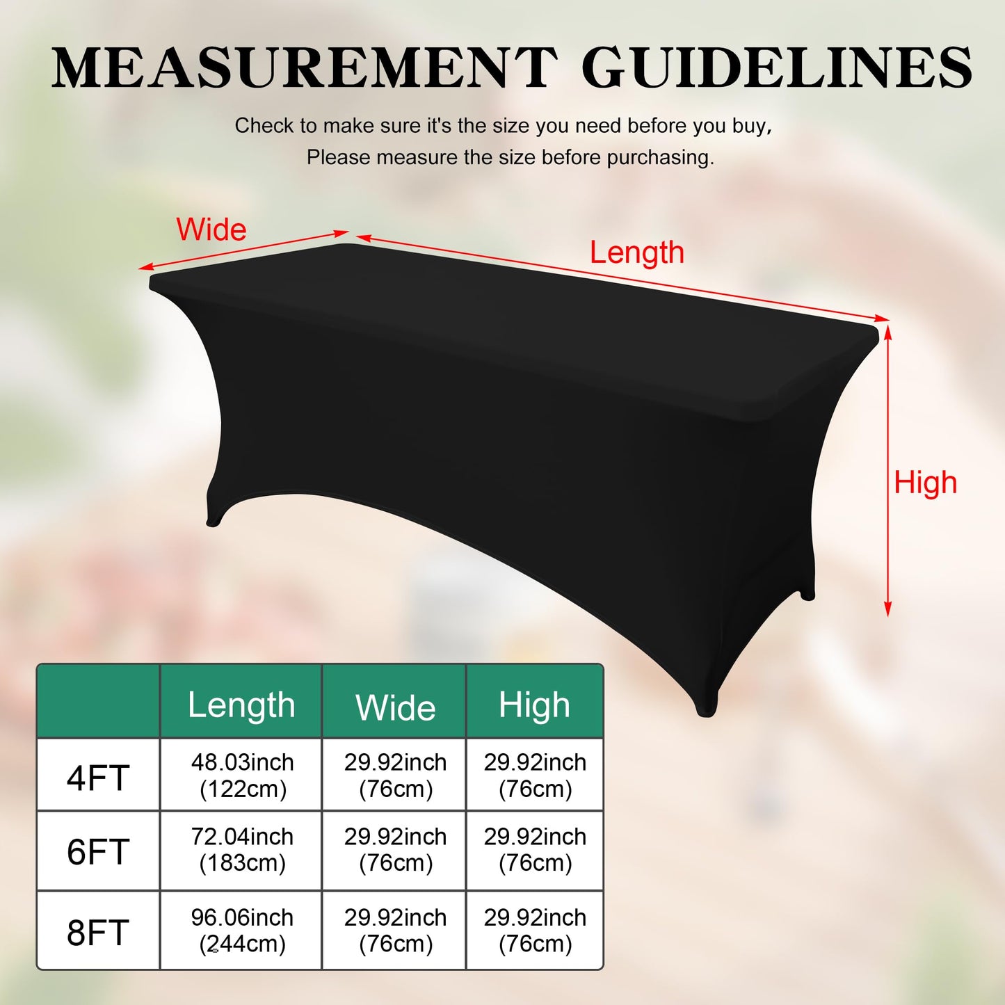 MRGSDL 6FT Table Cloth for Rectangular Fitted Events Stretch Black Table Covers Washable Spandex Tablecloth Protector for Party, Wedding, Cocktail, Banquet, Festival