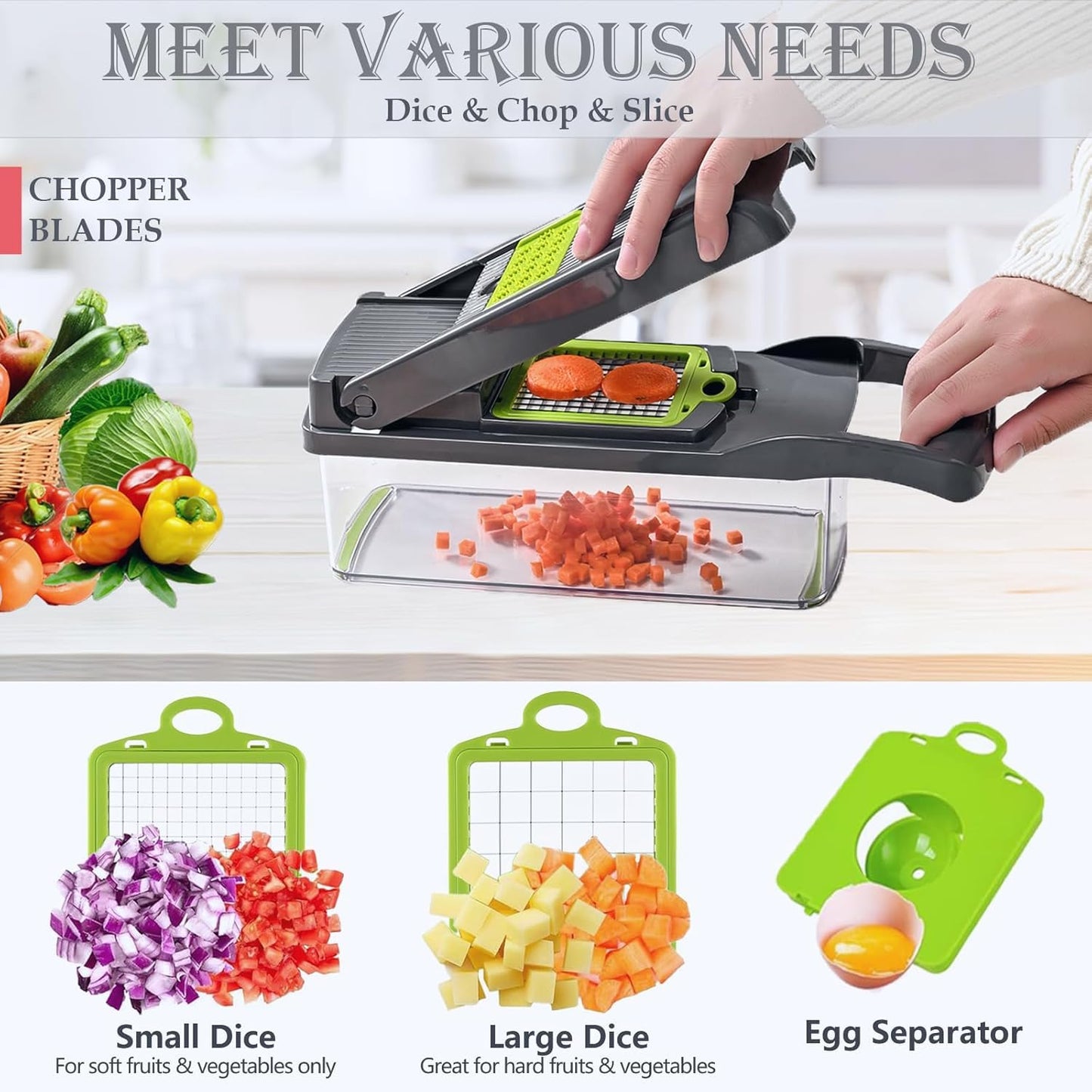 Pro-Series 16-in-1 Vegetable Chopper, Veggie Chopper, Food Chopper with Container, Vegetable Cutter Chopper & Spiralizer for Onion Salad (Grey, 15-piece set)