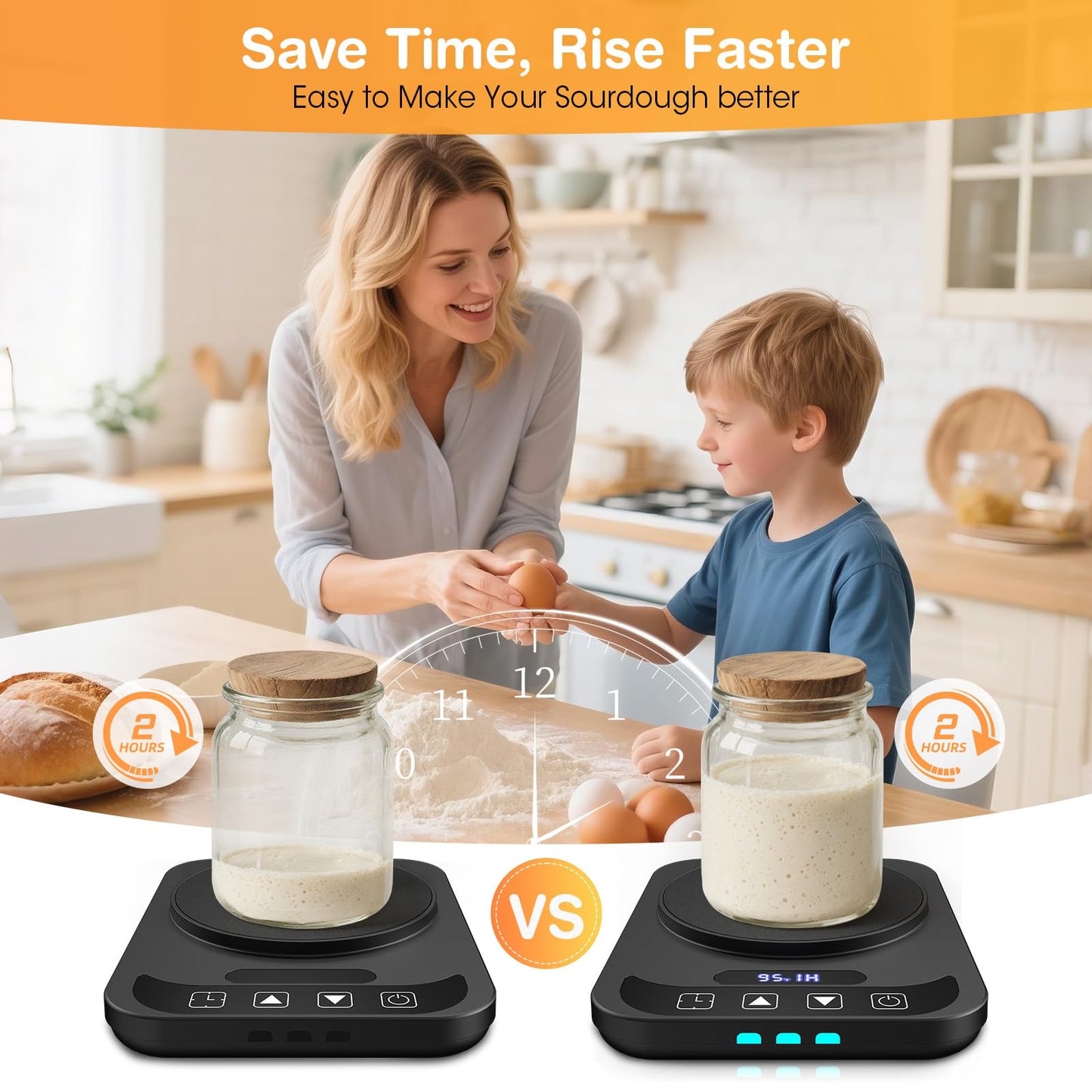Sourdough Starter Warmer, Precise 1°F Thermostat Control (70-100°F) Sourdough Warming Mat, Auto Warming On/Off, 12-Hour Timer Sourdough Warmer for Home Baking (No Jar Included)