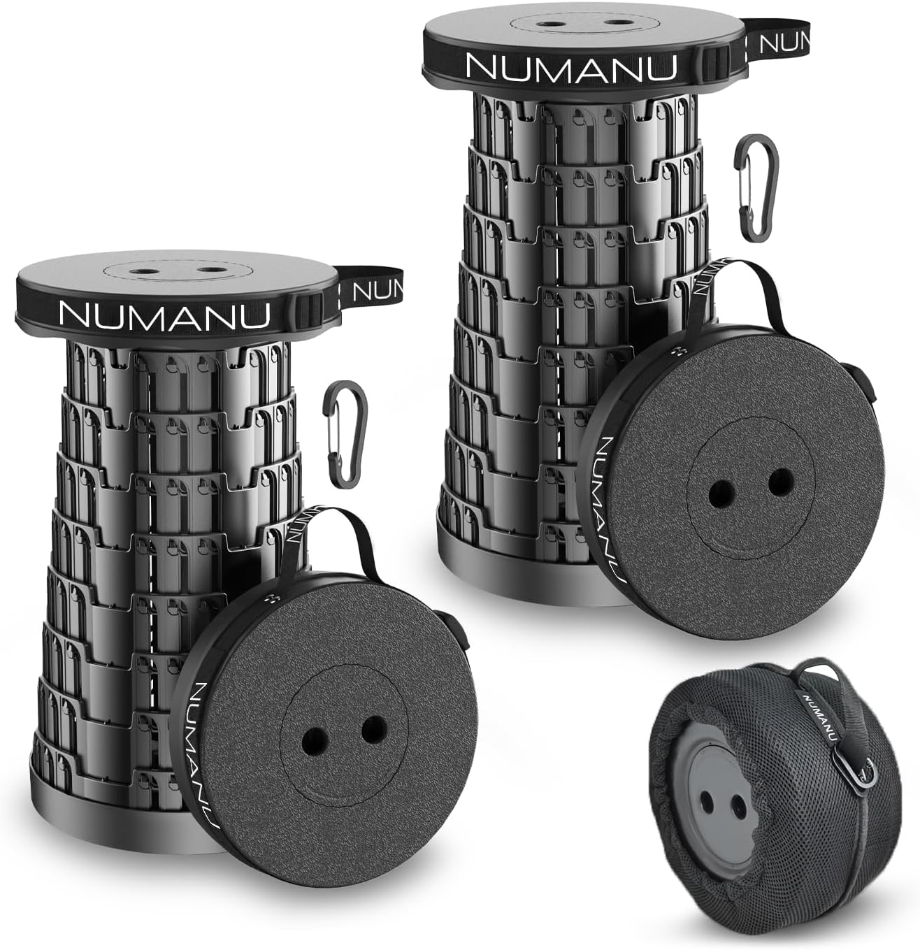 NUMANU Collapsible Stool - Upgraded 2026 Design, Max 620lbs Capacity, 18" Adjustable Height, Portable Folding Chair