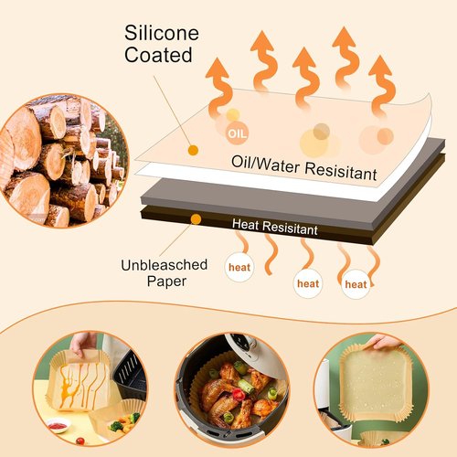 Air Fryer Paper Liners - 125 Pcs Disposable Oilproof Parchment Baking Liners | 6.5 Inch Round