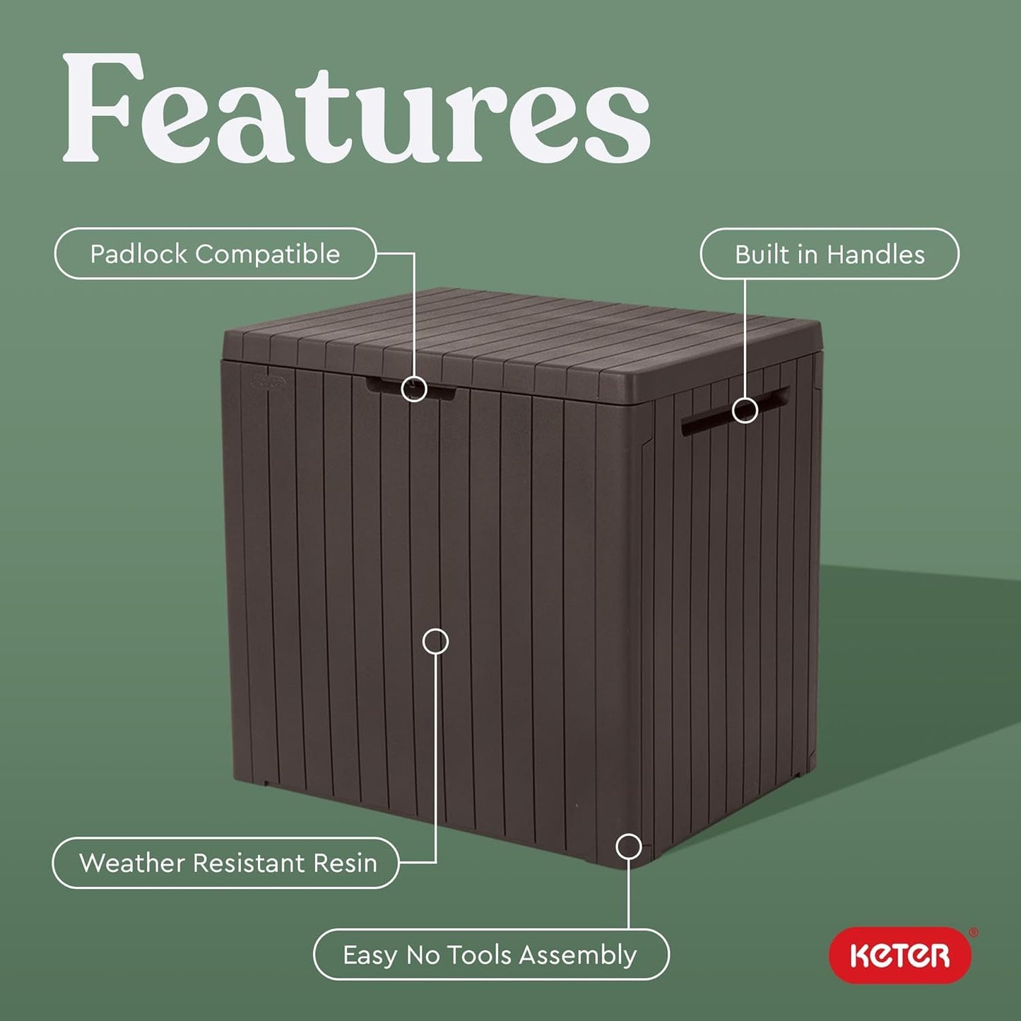 Keter City 30 Gallon Resin Outdoor Storage Box - Versatile Patio Furniture & Garden Organizer | Brown