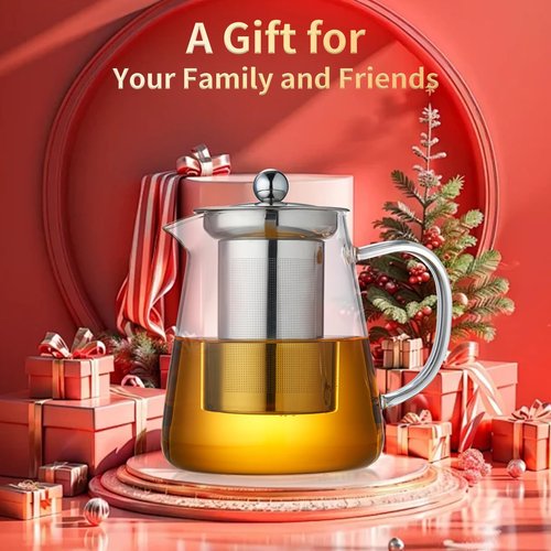 Glass Tea Pot 950ML, Borosilicate Glass Tea Kettle with Detachable Stainless Steel Infuser, Clear Teapot for Loose Leaf Tea, Blooming Tea, Tea bags 32oz