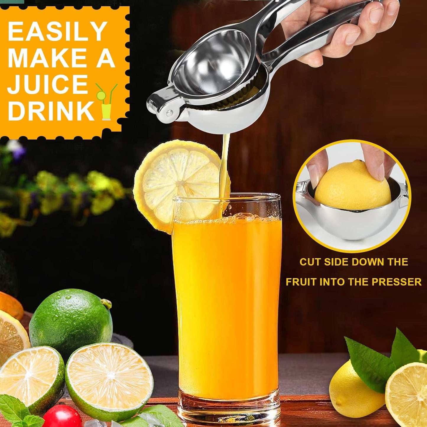 TEZZ Premium Lemon Squeezer - Heavy Duty Metal Hand Press Juicer for Citrus | Large Size