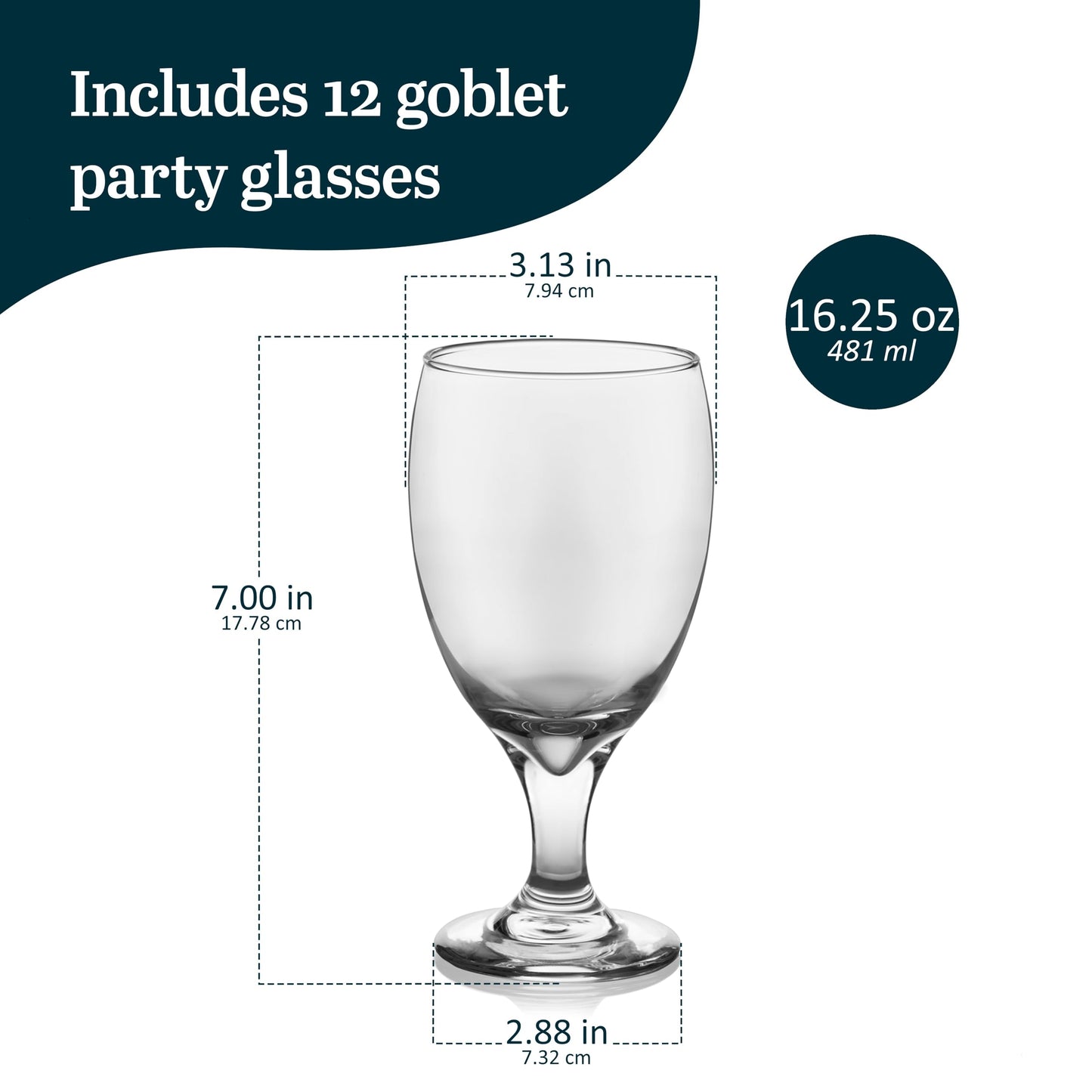 Libbey Classic Glass Goblets Set Of 12, Dishwasher Safe 16.25 Oz Drinking Goblets for Tea, Sangria and More, Ideal Stemmed Water Glasses for Parties