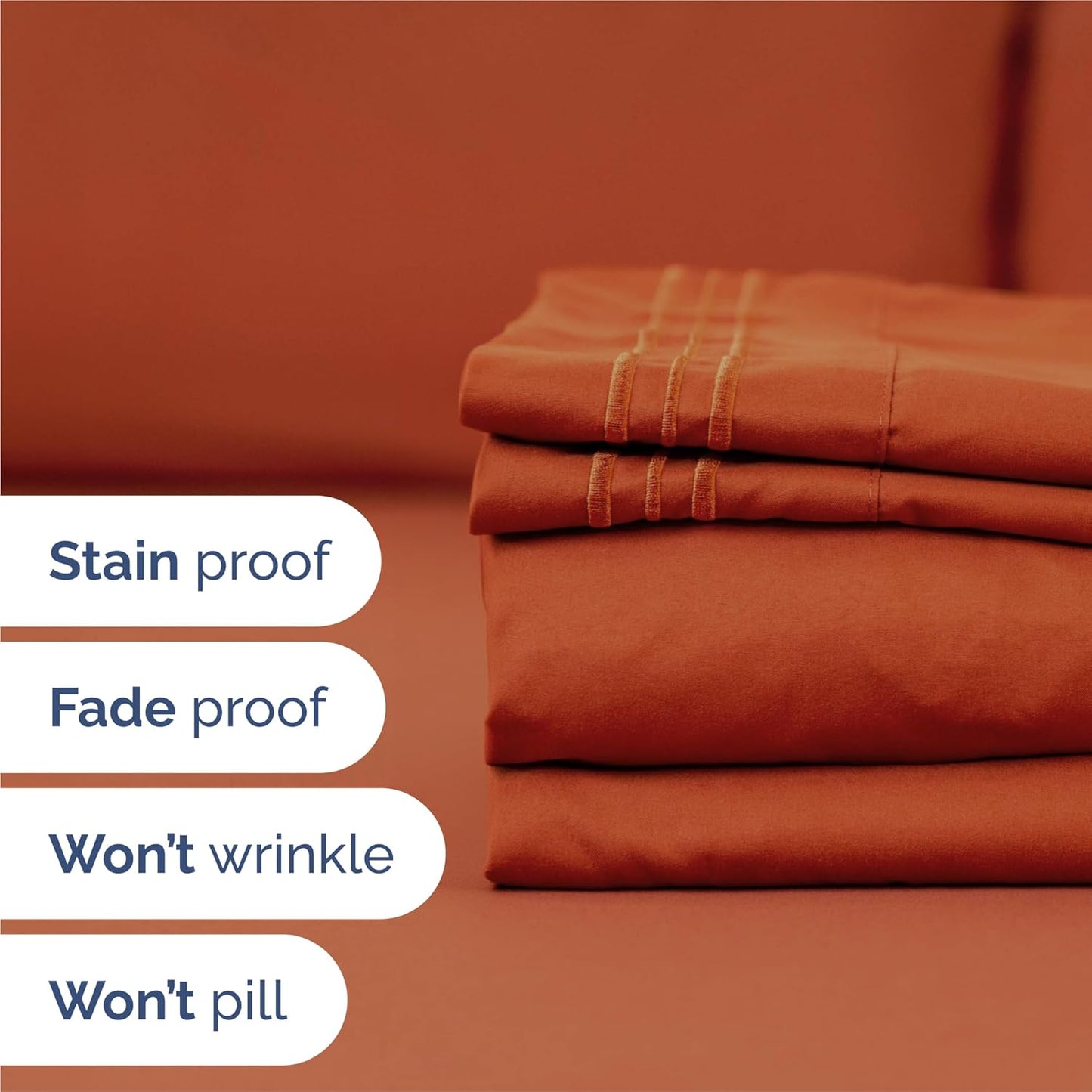 Split King Size 5-Piece Sheet Set | Comfy Cooling Bed Sheets - Hotel Luxury Bedding - Deep Pockets, Wrinkle-Free - Oeko-Tex Certified - Terracotta