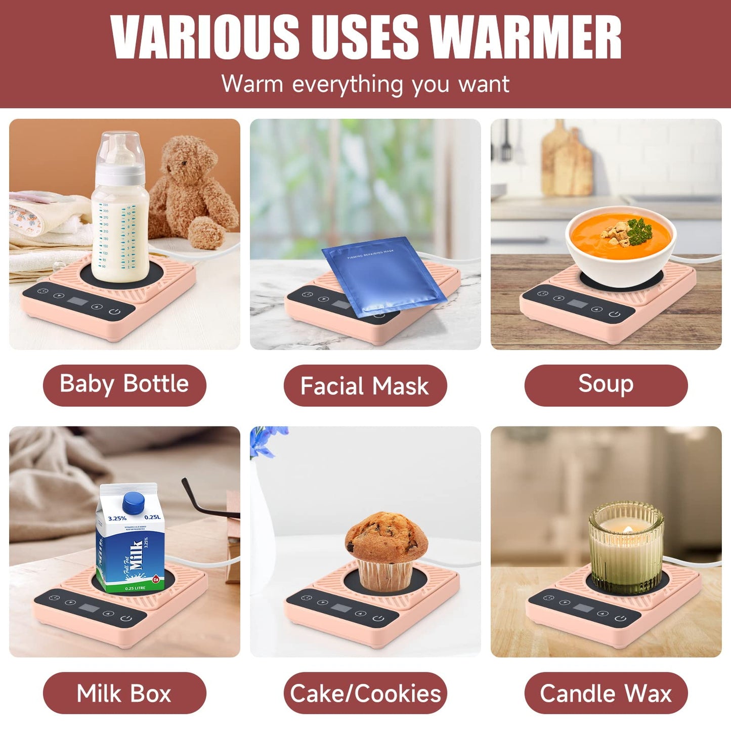 Mug Warmer - Electric Coffee Mug Warmer with Timer,Coffee Cup Warmer for Desk Auto Shut Off,Smart 6-Temperature Control, Coffee Accessories for Coffee Lovers, Pink