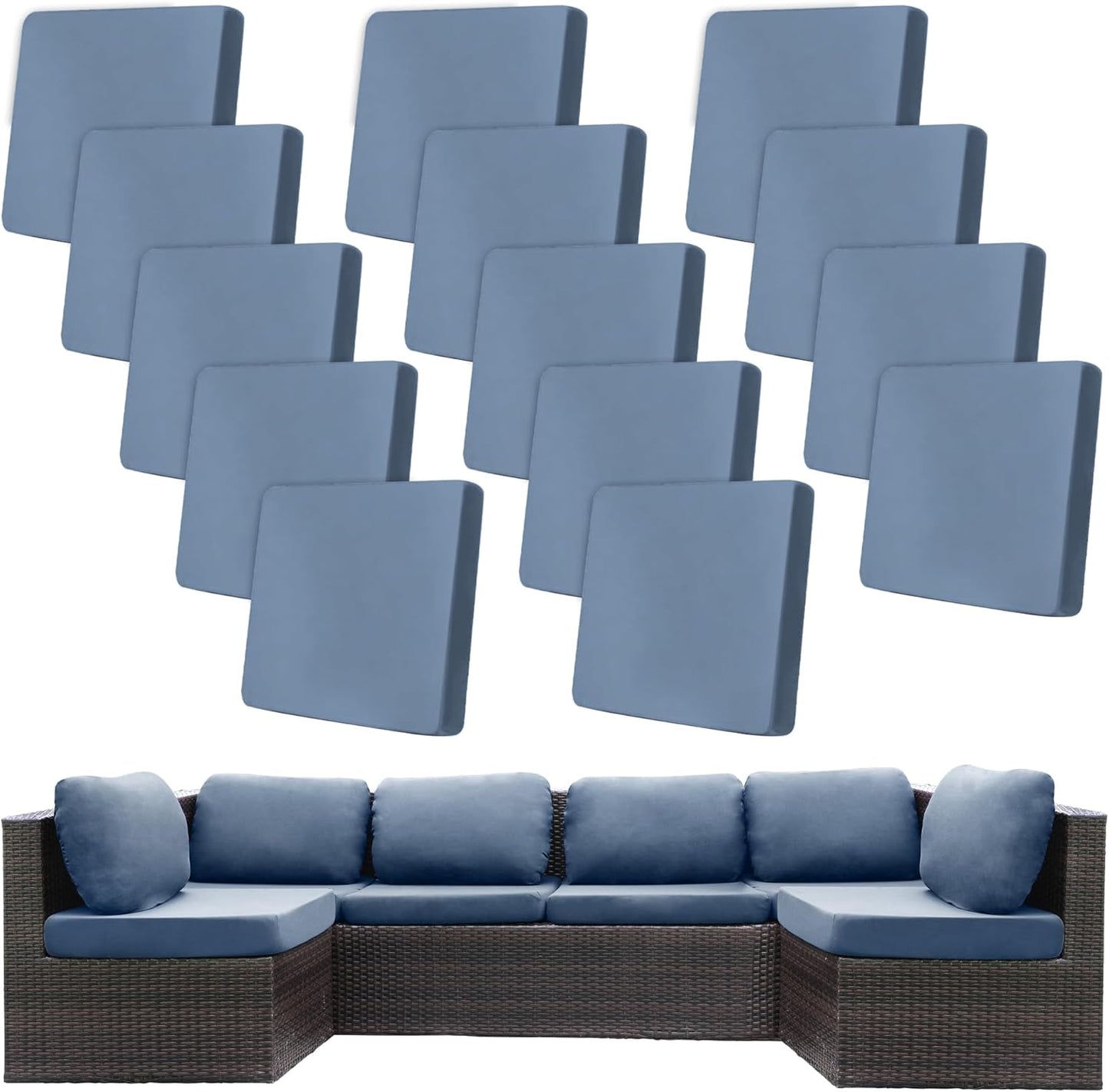Skiennix 14-Piece Patio Cushion Covers - Washable & Reusable Outdoor Sofa Slipcovers | Gray Blue
