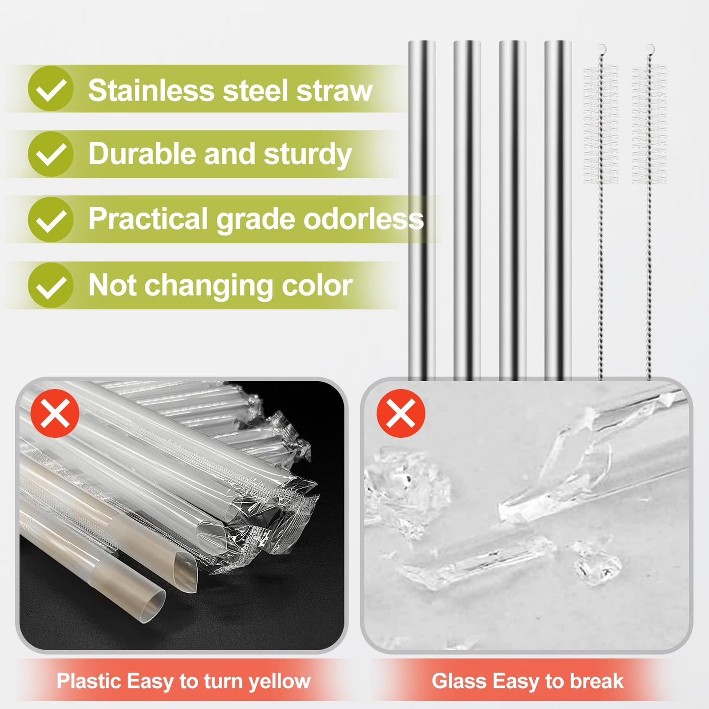 Metal Straw Replacement Compatible With Owala Kids Tumbler Cup 12oz & 15oz, Stainless Steel Straws for Owala Kids Water Bottle Accessories, With 2 Straw Cleaner, Reusable - 4Pcs