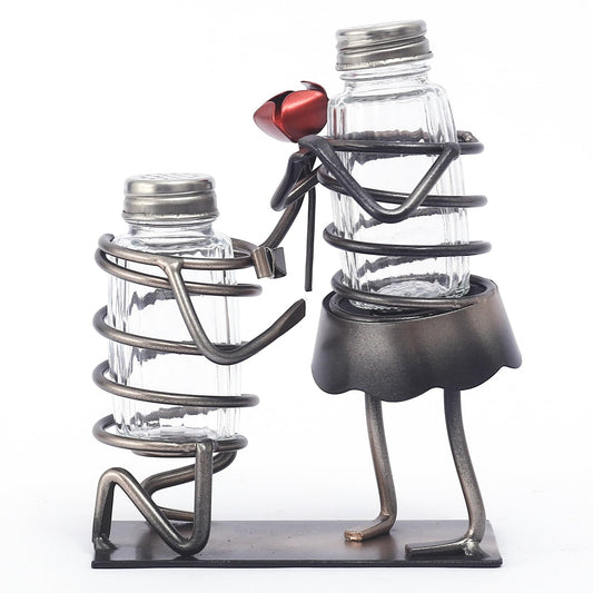 WDLFCGC Salt and Pepper Shakers Set - Romantic Rose Couple Kitchen Decor, Two Glass Shakers With Lids, Holder Caddy For Spices And Seasonings, For Kitchen, Dining Or Table Decor (rose lovers)