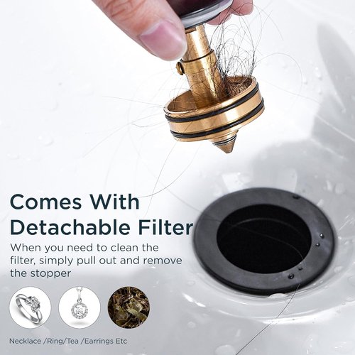 FORIOUS Bathroom Sink Drain - Pop-Up Assembly with Detachable Basket Stopper | Matte Black, 304 Stainless Steel