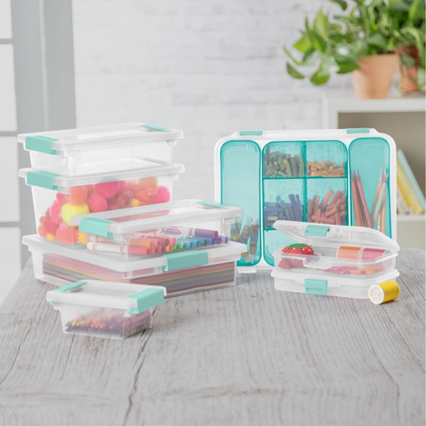 Sterilite Clip Box Set - Stackable Clear Plastic Bins with Latching Lids | Medium Storage for Arts, Crafts, and Office Organization