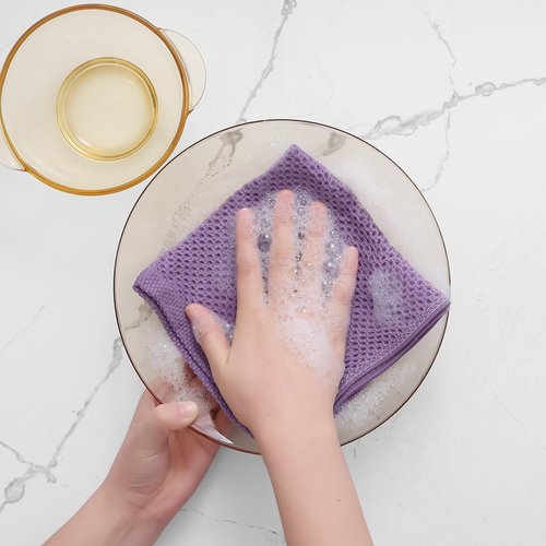 Homaxy 100% Cotton Waffle Weave Kitchen Dish Cloths, Ultra Soft Absorbent Quick Drying Dish Towels, 12 x 12 Inches, 8-Pack, Lavender