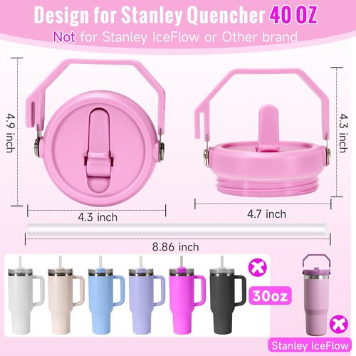 ANTAND 2 Pack Leakproof Portable Lid Replacement 40 oz Only for Stanley Quencher H2.0 Tumbler Cup Accessories, Detachable Flip Straw Lids, Heat-Resistant, Spill Proof Cover (Black, RoseRed)