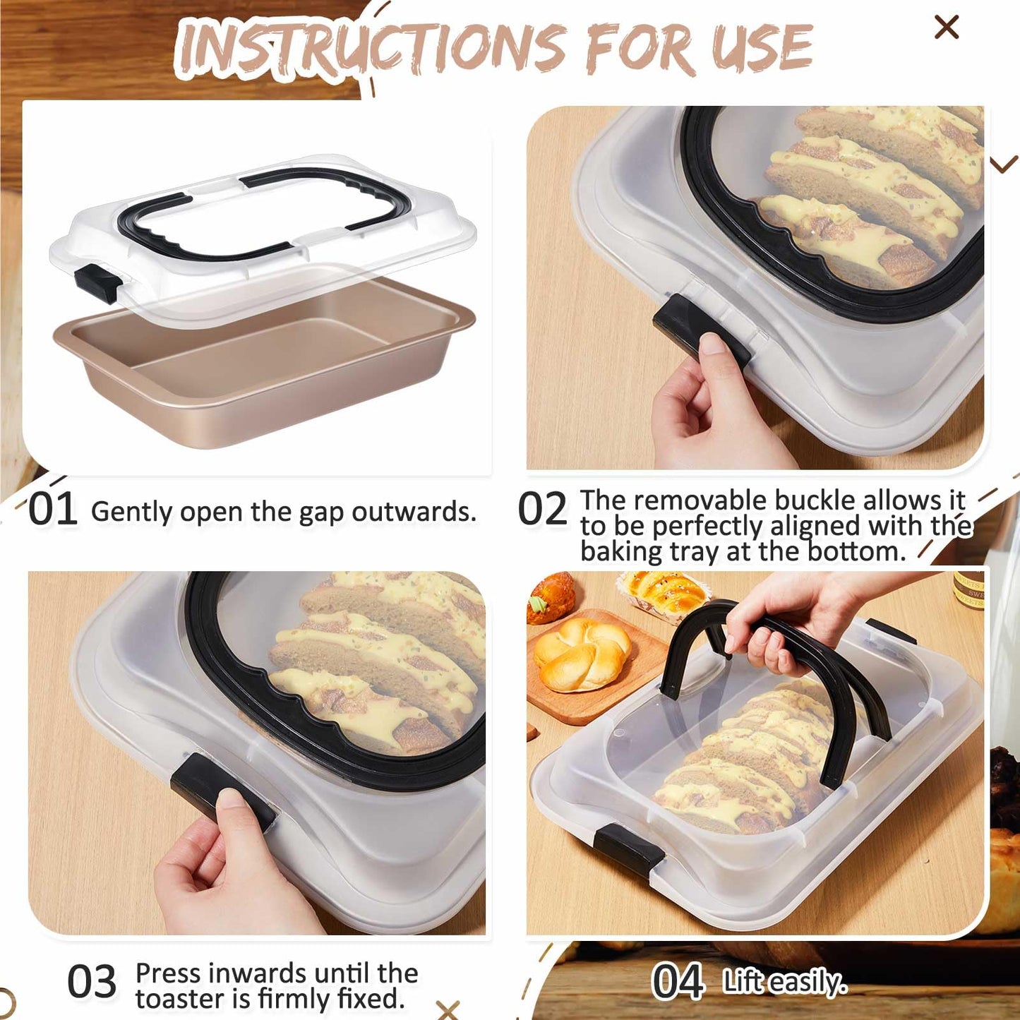 Qinyoung 2 Pcs Cake Baking Pan with Lid and Handle, 9 x 13 Inch Non-stick Rectangle Sheet Cake Pan Carrier for Brownie Roasting Cooking Baking (Gold)