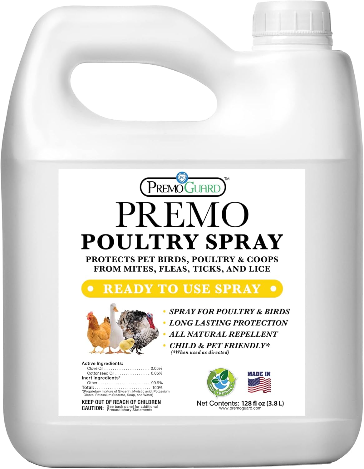 Premo Guard Poultry Spray - Natural Pest Control for Chickens - 128 oz | Kills Mites, Fleas, & Lice Safely