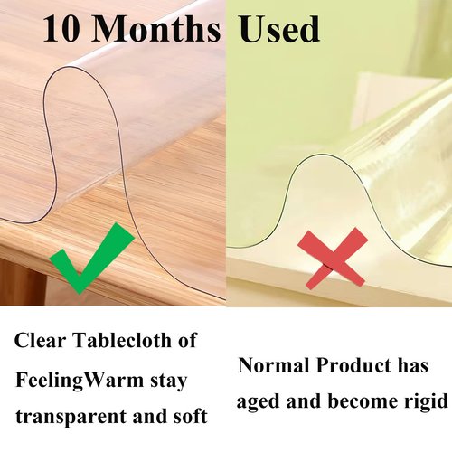 FeelingWarm Clear Table Cover Protector - Oval Clear 60x 90 Inch Plastic Tablecloth Vinyl Transparent Kitchen Waterproof Dining Desk Protector